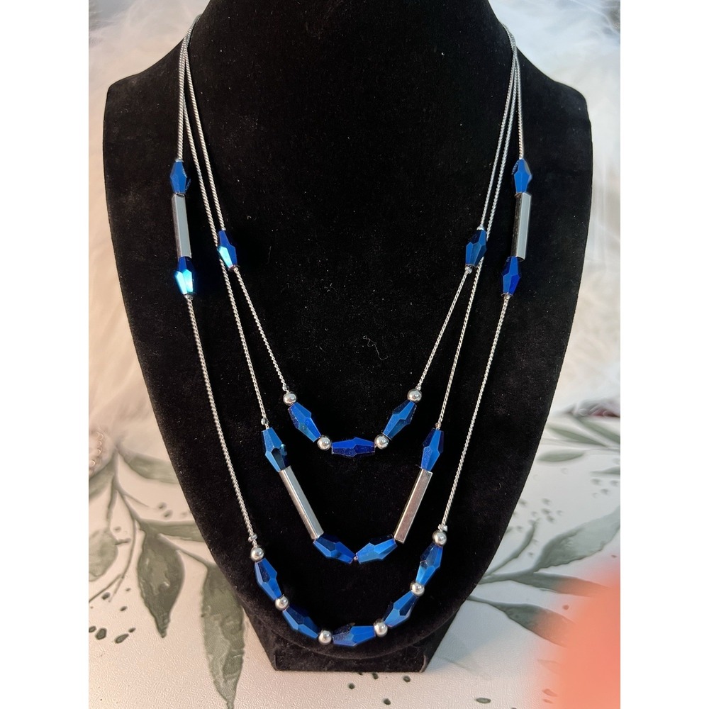 Hard To Find Vintage Charming Charlie Royal Blue Necklace Three-tier Elegant